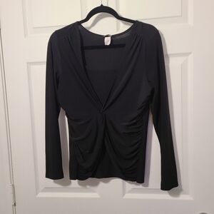 Vintage Y2K 90s Black Long Sleeve Whimsy Goth Fairy Grunge Ruched Top Size XL